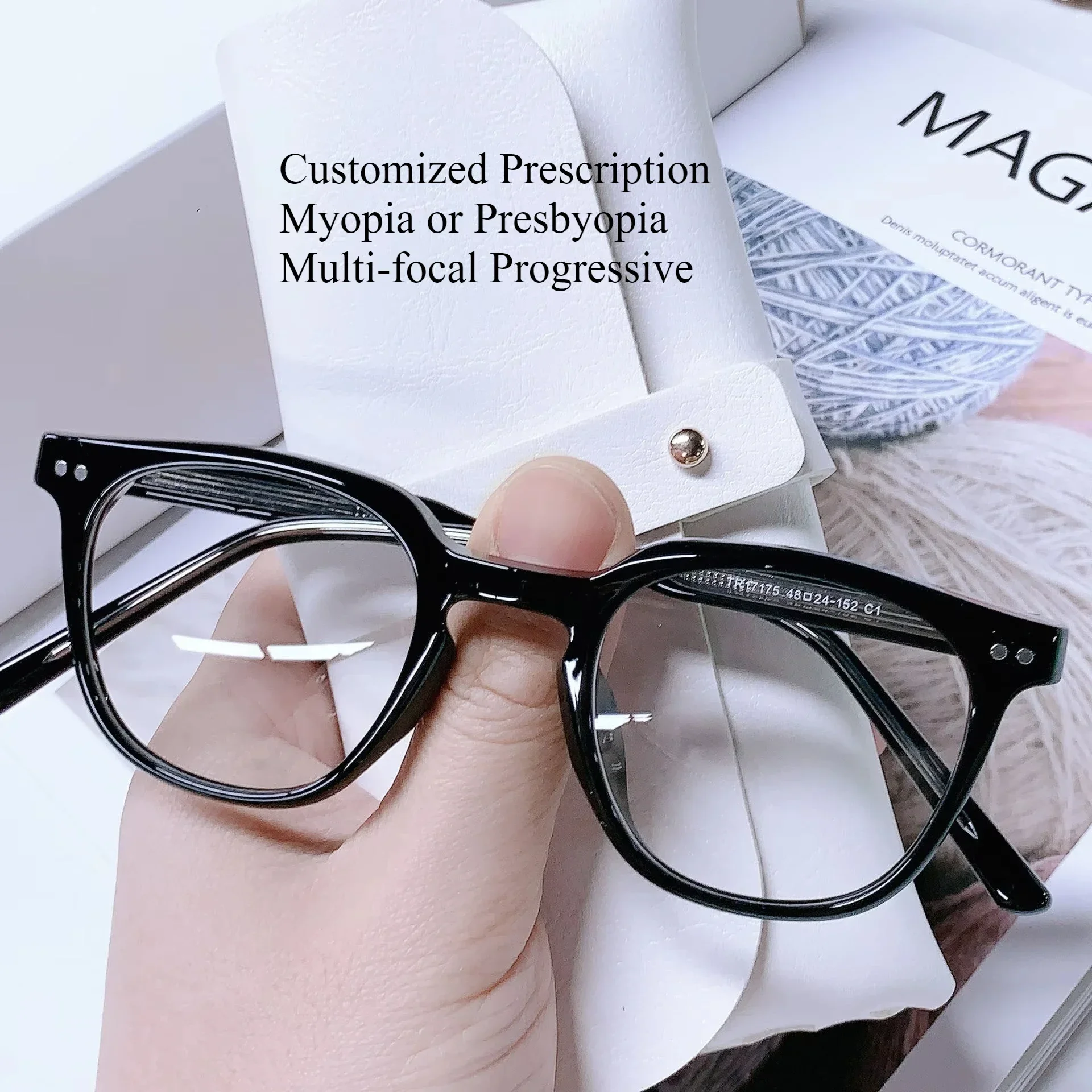 Lunettes de myopie photochromiques à monture en acétate pour femmes, Prescription personnalisée à la mode, lentille progressive multifocale