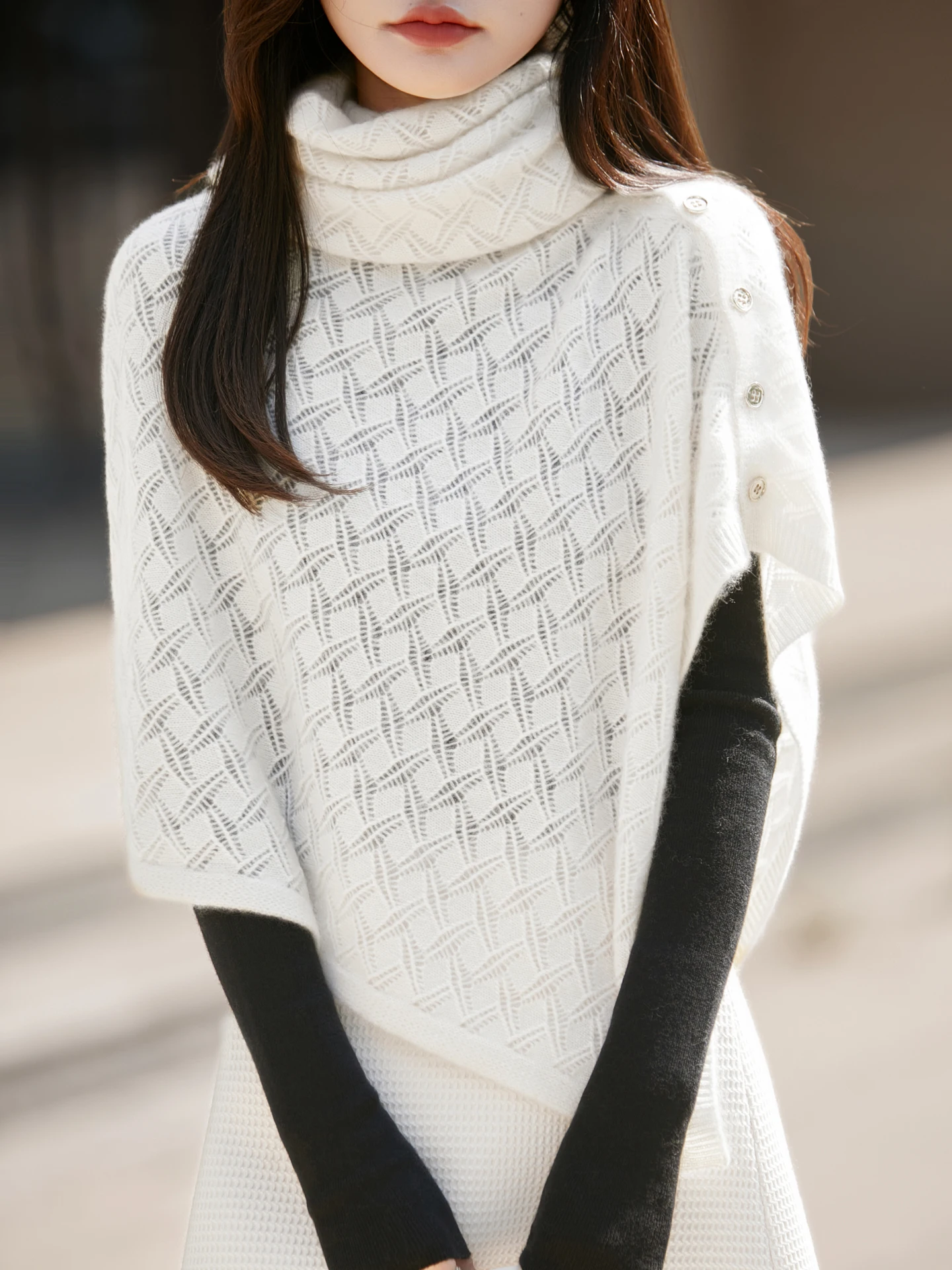 

TLOML New Women's 100% Merino Wool Knit Shawls Wraps Hollow Cape Autumn Winter Scarf Keep Warm Soft Comfy Sweaters Grace Style