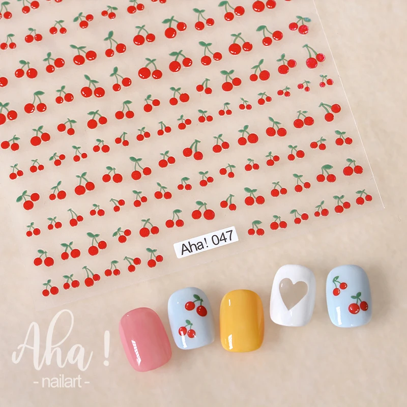 3D Cherry Nail Art Stickers 1Pcs Summer Self -Adhesive Fruit Nail Art Decorations Red Cherry DIY Girl Manicure Slider AHA!@