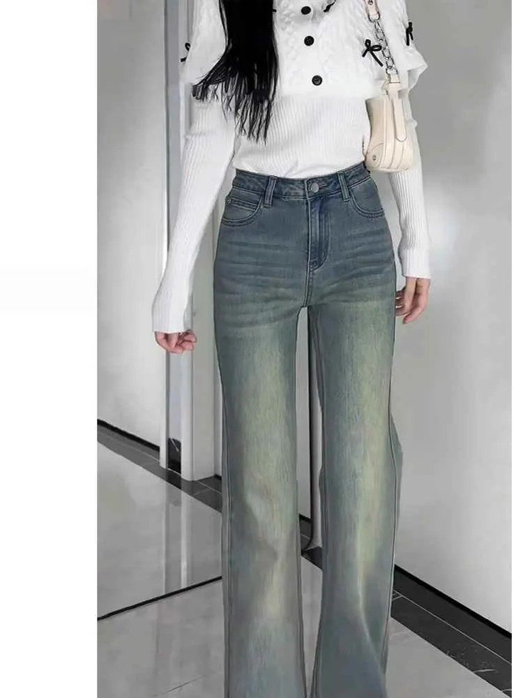 ريترو الأزرق Fce اصطف Thiened مايكرو متوهج الجينز المرأة الخريف الشتاء حجم كبير التخسيس عالية الخصر مطاطا سليم صالح الجينز #2