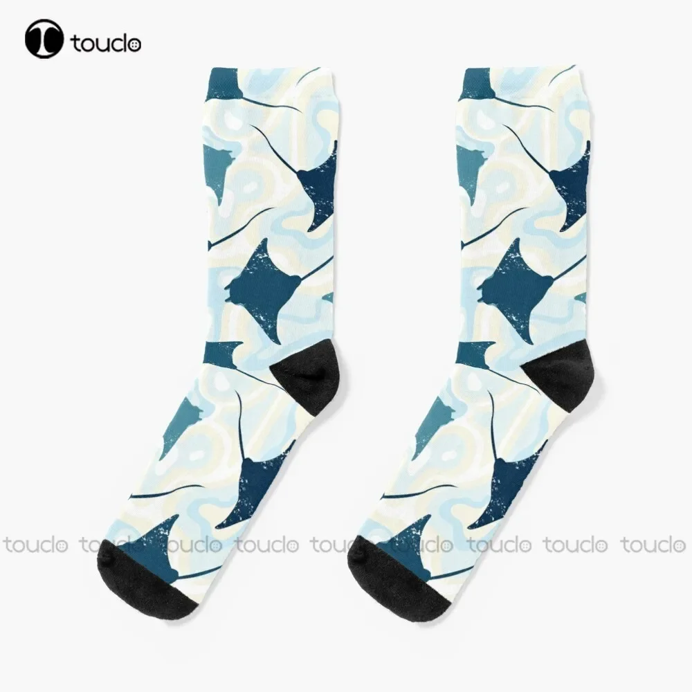 

Бесшовный узор с носками Manta Rays, забавные мужские носки, персонализированные носки унисекс для взрослых и подростков, молодежи, 360° ° Цифровая печать