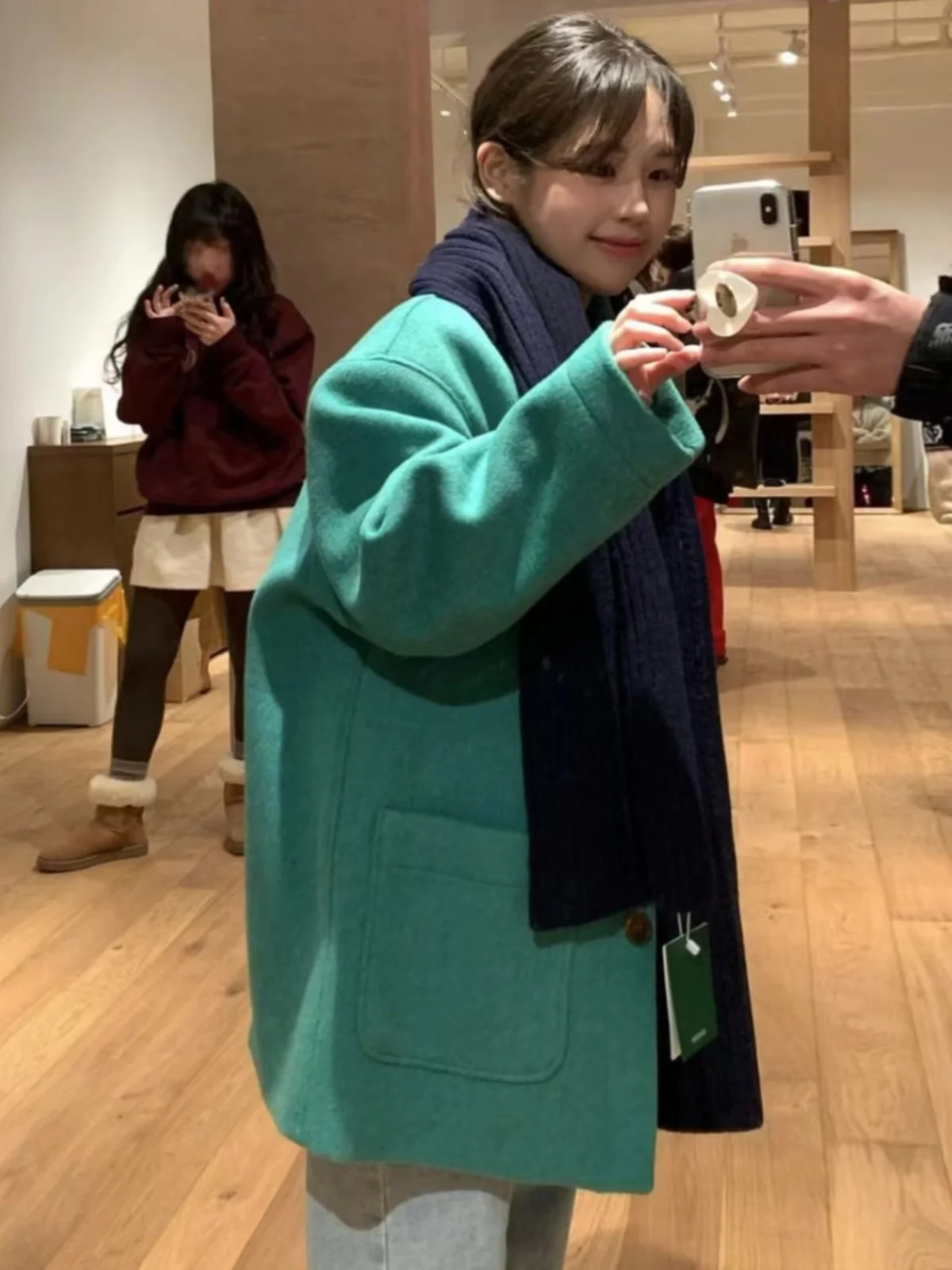 

Women's Woolen Coat Autumn Winter Warm Retro Lapel Loose Design Faionable Top High-End Feeling Korean Sle Long Sve