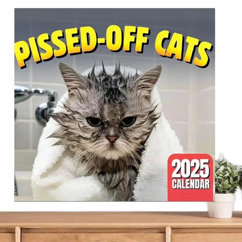 2025 New Angry Cat English Calendar Home Wall Calendar Cute Desk Accessories Office Supplies Every Day Can Be Celebrated