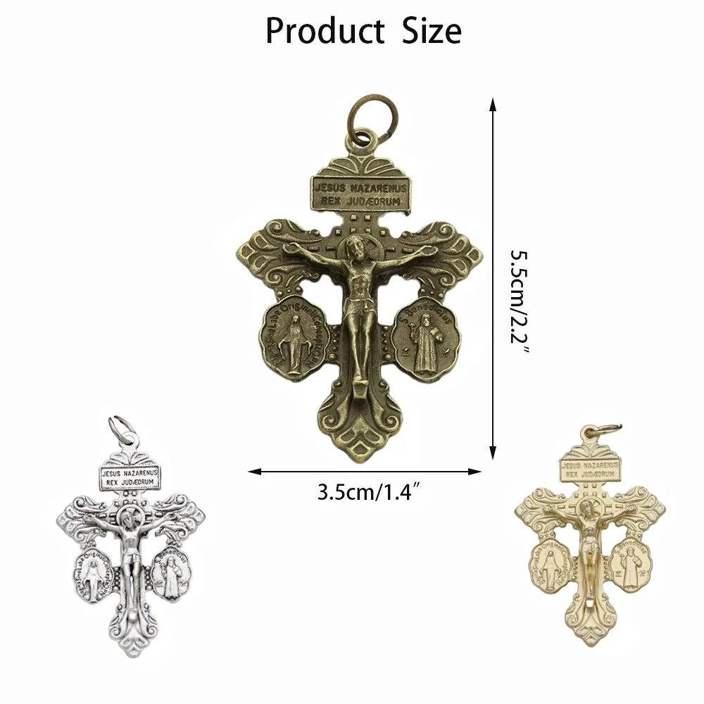 다목적 가톨릭 십자가 합금, 메달디자인, 묵주 부품, 1.4 × 2.2 인치, 6 개
