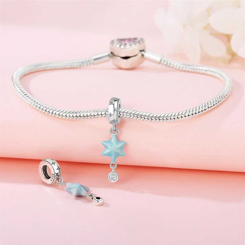 925 Sterling Silver New Charm Fit Original Pandora Bracelet Diy Jewelry Six-pointed Star Bead Women Evening Party Pendant