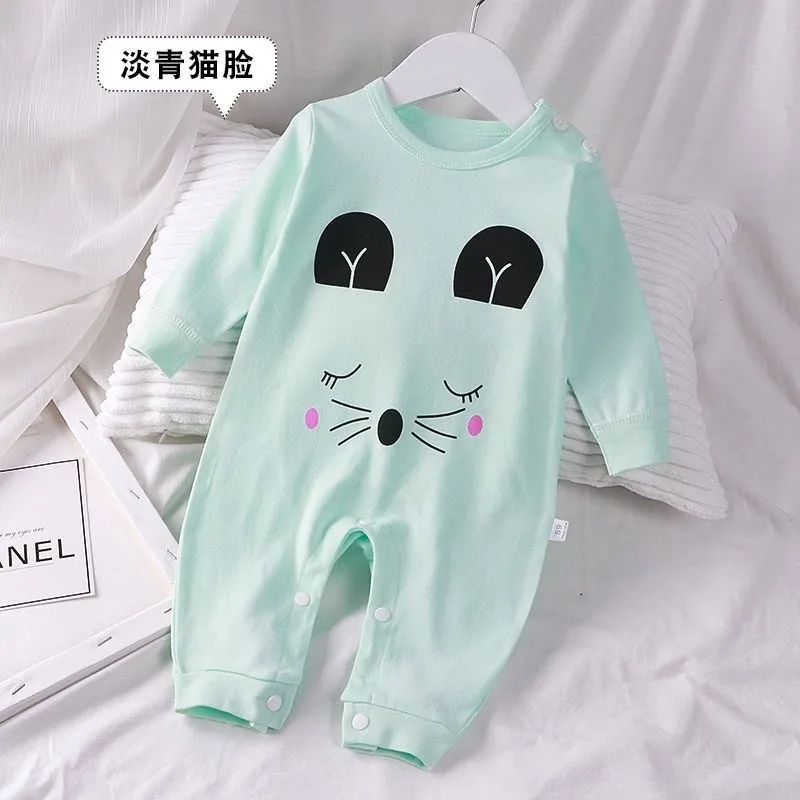 Newborn Boys Girls Long Sleeve Bodysuits Cute Soft Pure Cotton Rompers Autumn Winter Outer Wear Babies Cartoon Printed Pajamas