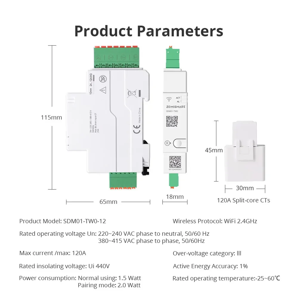 Zemismart Tuya WIFI Echtzeit Smart Energy Monitor 3P 120A Elektrische Energie Meter Power Messgerät Smart Life App