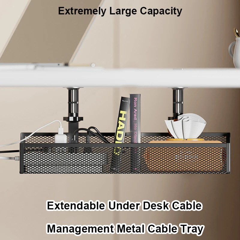 Undertable Storage Rack Metal Cable Tray Adjustable Computer Desk Wire Organizer without Perforated Home Storage Accessories image 2