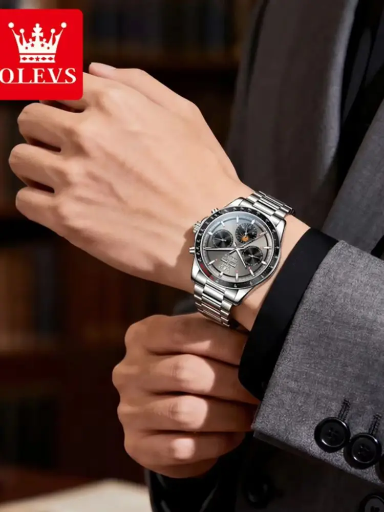 OLEVS 6756 Original Luxusuhren für Herren, Mondphasen-Doppelkalender, wasserdichte automatische mechanische Herren-Business-Armbanduhr