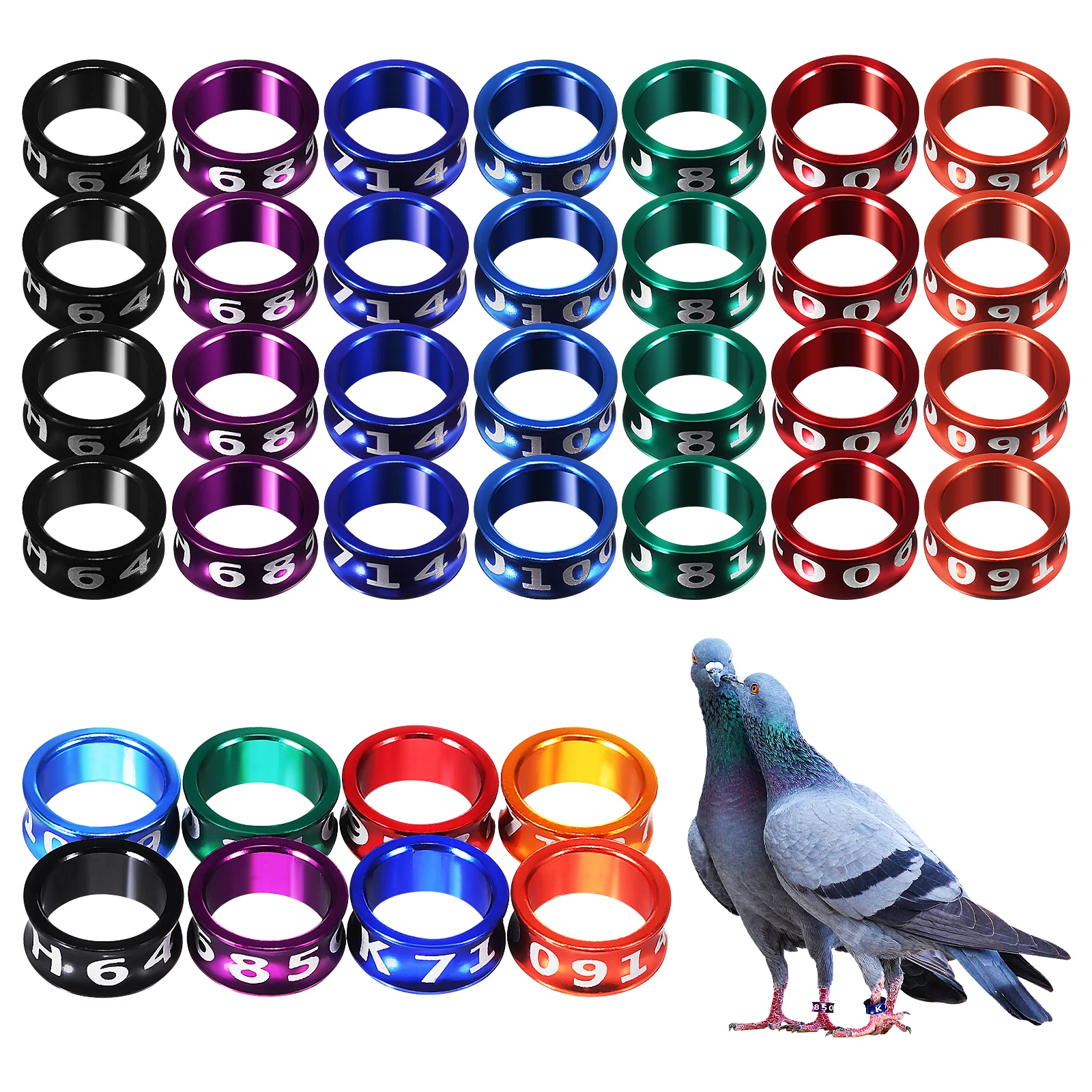 

50 pcs Closed Metal Bird Leg Bands 8.0mm Random Colors Numbers for Parrots Pigeons Chickens Poultry Identification Tool Pet
