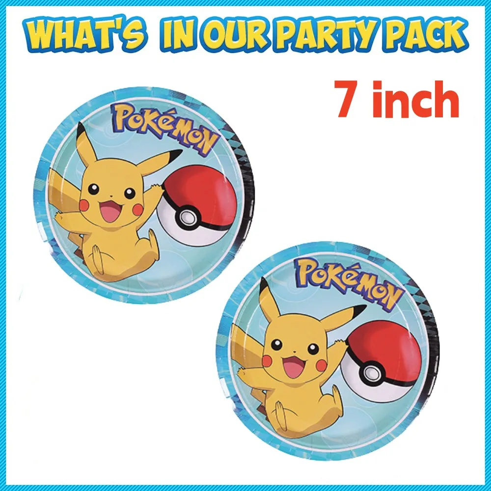 Décoration de fête d\'anniversaire Pokemon Pikachu, ensemble de couverts et de tasses, ballon d\'anniversaire pour enfants, fournitures de jouets de