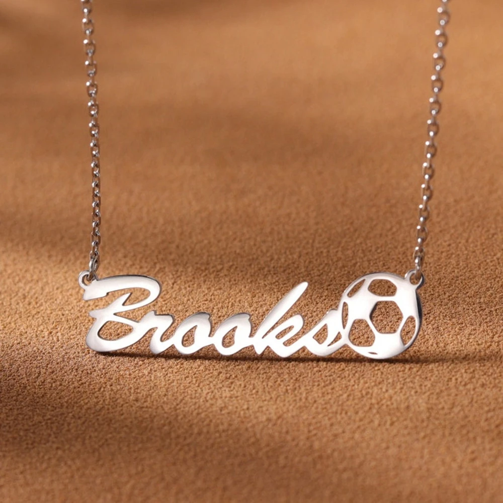 Customized Soccer Ball Name Necklace Minimalist Personalized Football Team Gifts For Boys Girls Sport Jewelry Nameplate Necklace