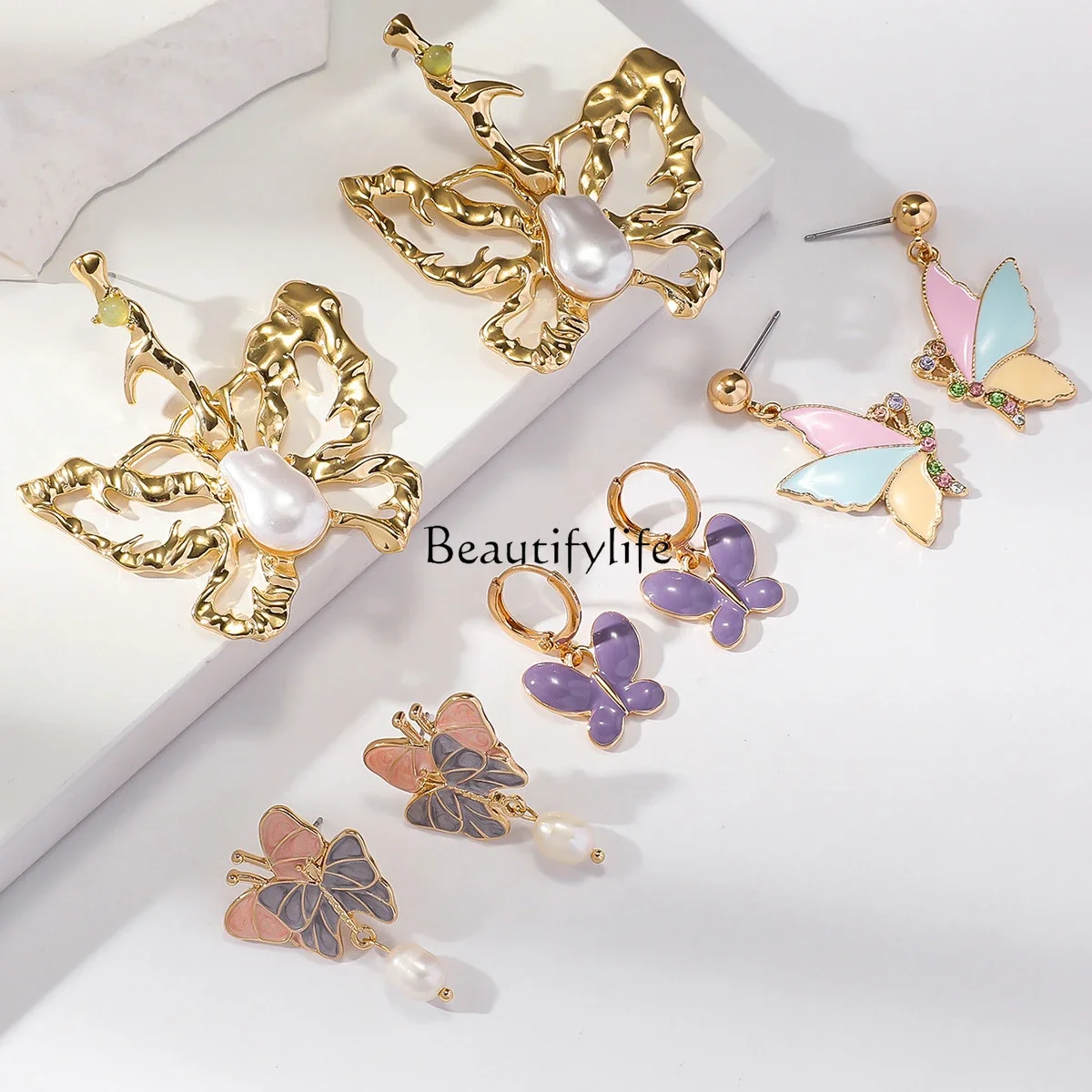 Fashion earring set, cute flower love butterfly enamel oil drop pendant accessory set