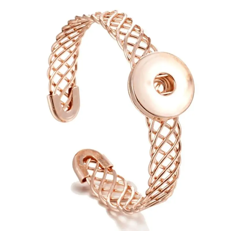 18mm Snap Button Bangle Hollow Open Cuff Metal Mesh Wristband Elegant Durable Jewelry for Anniversary Gift for Wife