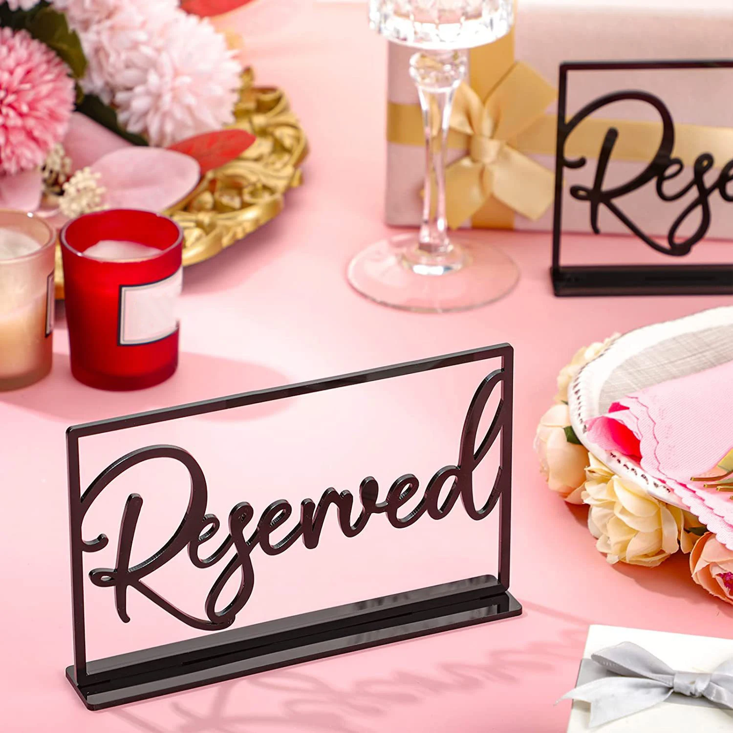 1Set Wedding Reserved Table Signs Black Photo Props Standing Decoration Reservation Stand for Hotel Restaurant Engagement Events