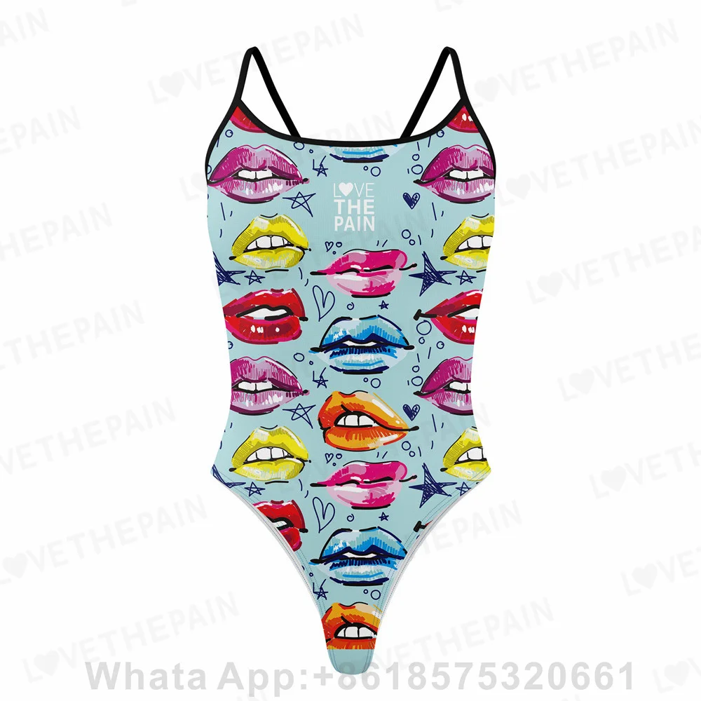 2023 Summer Ladies One Piece Sexy Swimsuit Love The Pain Professional Athletic Competition Training Swimsuit Beach Bathing Suit