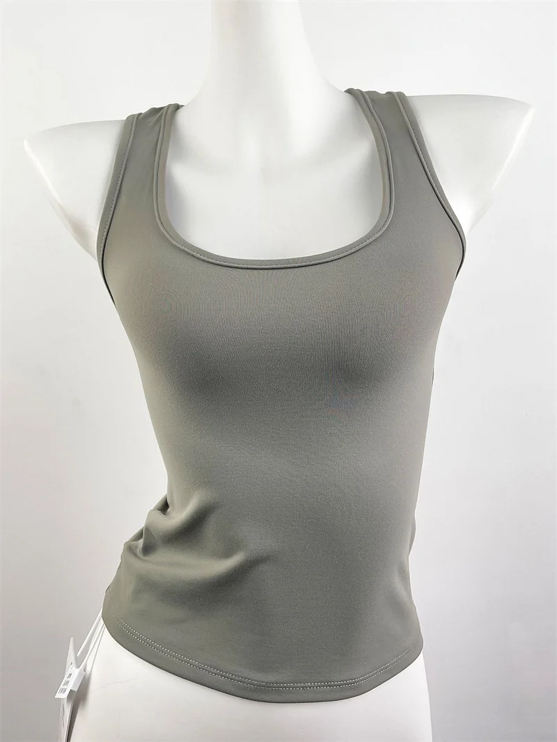 Camiseta sin mangas elástica ajustada para mujer, chaleco deportivo con tirantes para gimnasio y Fitness, Top corto sin mangas con cuello cuadrado, ropa deportiva de verano