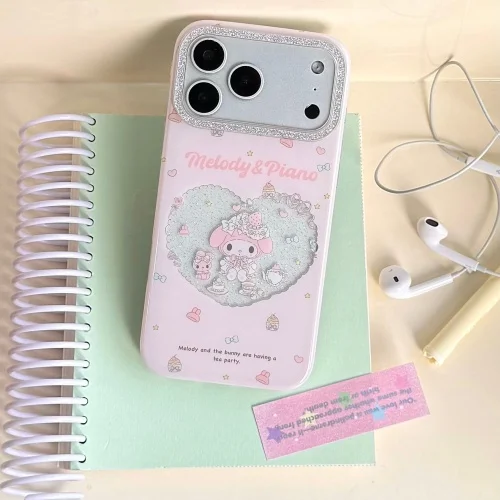 

Luxury Cute Pink Bw My Melody Sparkling Phone Case For iPhone 13 14 15 16 17 Pro Max Cartoon girl Y2K My Melody Glitte Cover