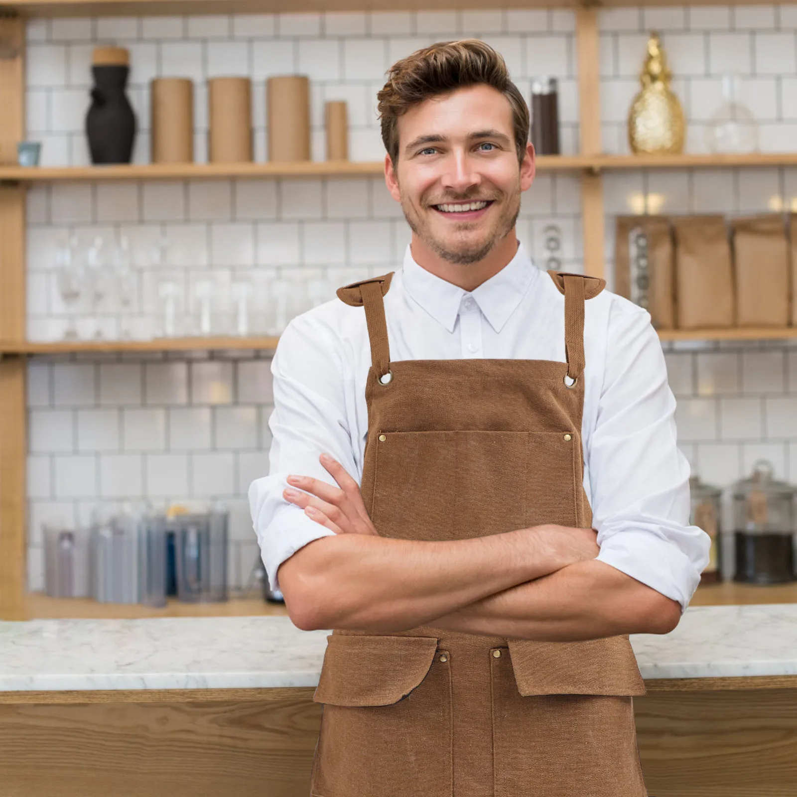 

Waterproof Canvas Apron Thickened Washable Unisex 5 Pockets Barbecue Hairdresser Chef Stylist Gifts