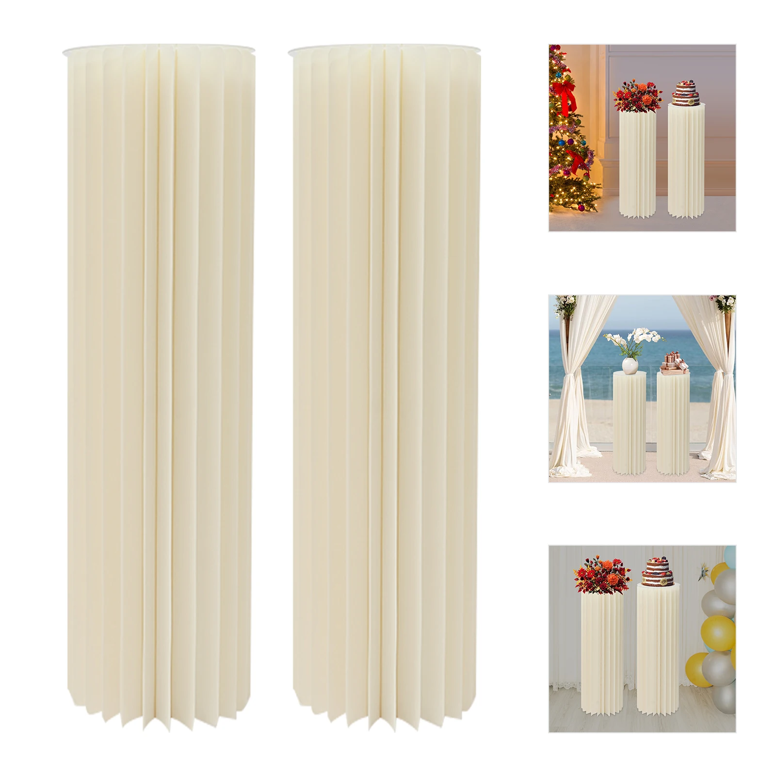 2PCS Wedding Party Flower Stand Cylinder Foldable Cardboard Centerpiece Dessert Table Columns Display Stand with PVC Board 100cm