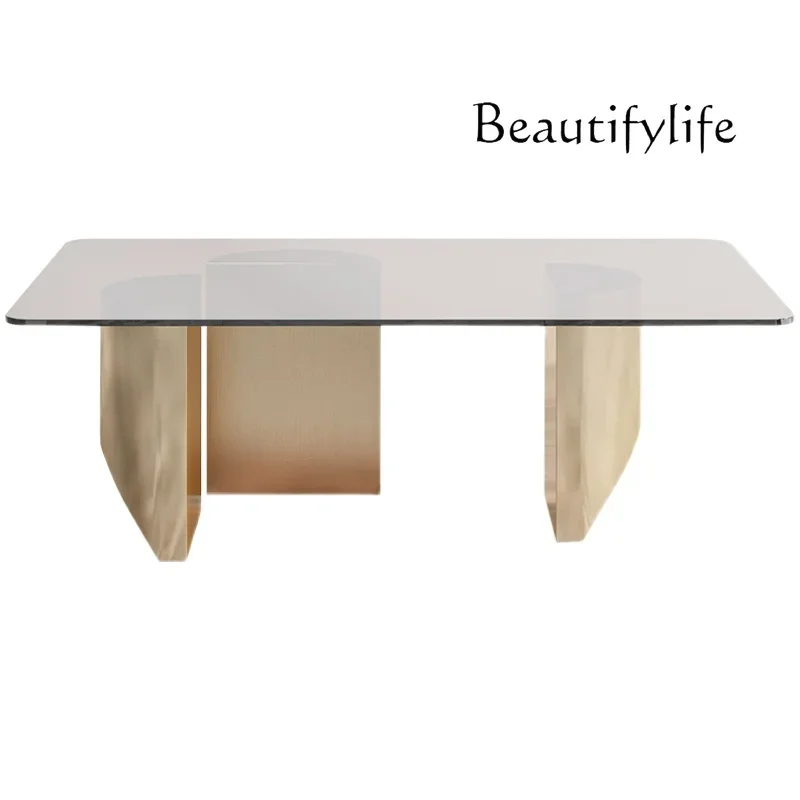 S Light Luxury Coffee Table Household Small Apartment Modern Simple Nordic Design Tempered Glass Stainless Steel Creative