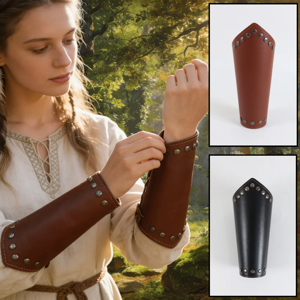Brazalete Medieval de Cuero PU, Protectores de Muñeca Estilo Punk para Halloween, Guerrero, Caballero, Accesorio para Fotos