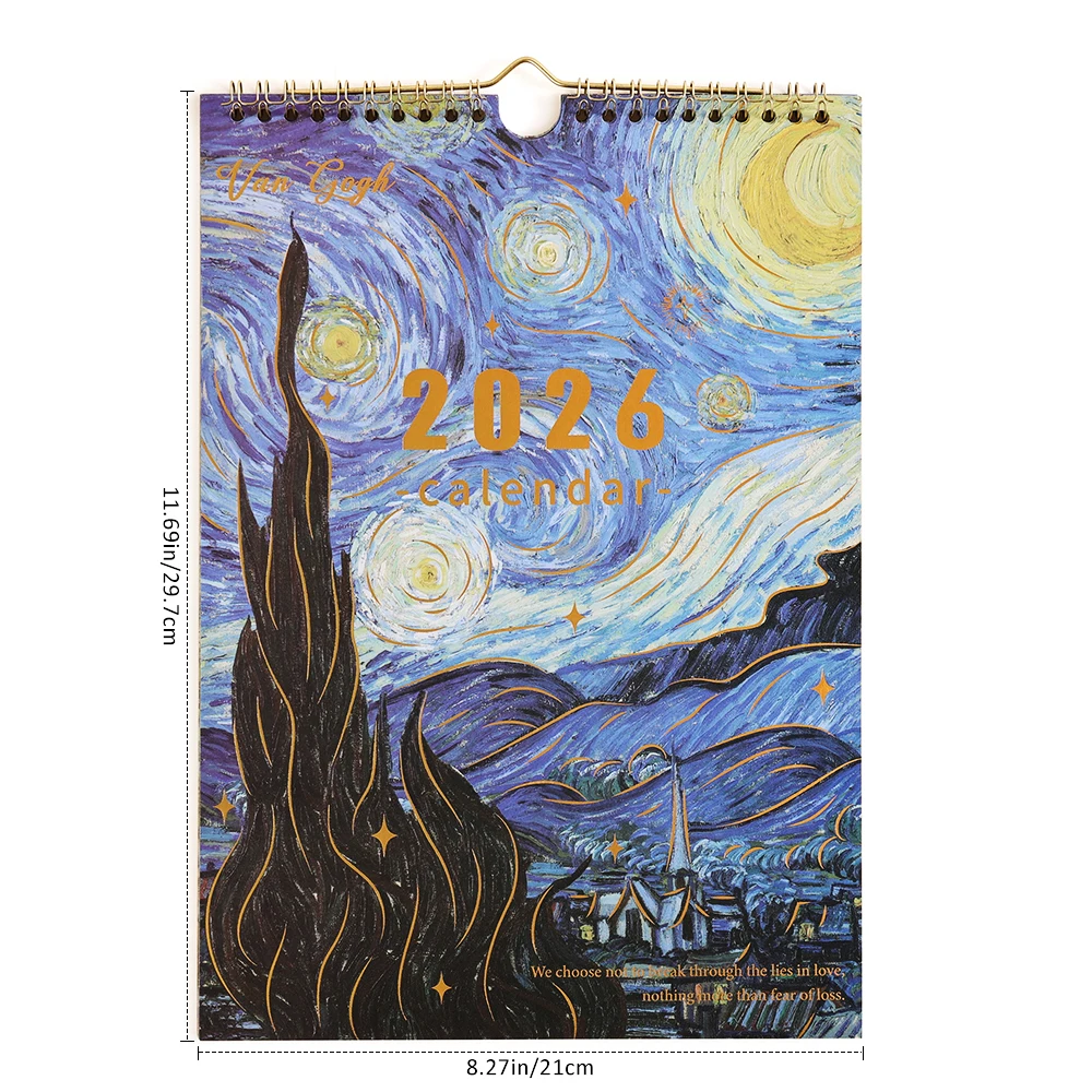 2026 شهري A4 تقويم الحائط احباط ختم خمر البرنز فان جوخ اللوحة مخطط شهري للمنزل اللوازم المكتبية المدرسية