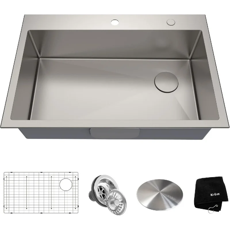 33X22 Inch Drop-In Top Mount Standart PRO Single Bowl 2-Hole Stainless Steel Kitchen Sink Set