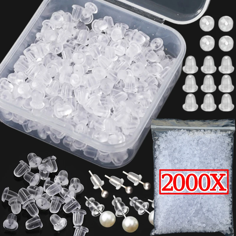 500/2000pcs Transparent Silicone Rubber Earring Clasp Styles Ear Nut Plugging Earring Back Earstud Findings Earring Accessories