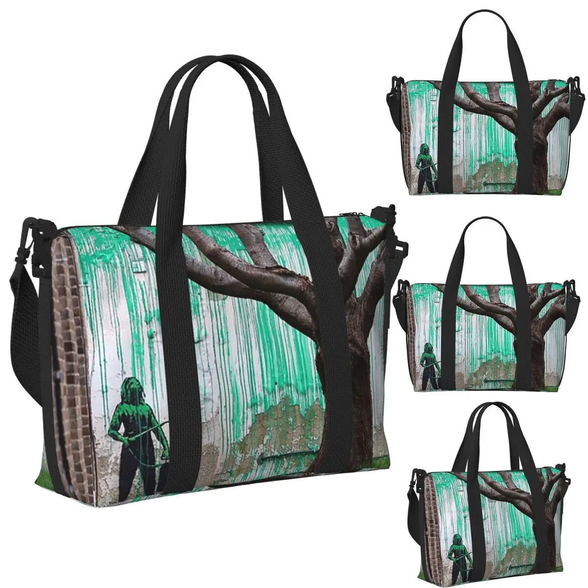 

Пляжная дорожная сумка Banksy Girl And A Tree, большая вместительная сумка-тоут для тренажерного зала, йоги, женская дорожная сумка для покупок