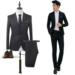 Blazer+Pants 2Pcs/set Men\'s Formal Blazer Jackets Coat Pants Tuxedos Wedding Slim Business Dress Suit Clothing For Man