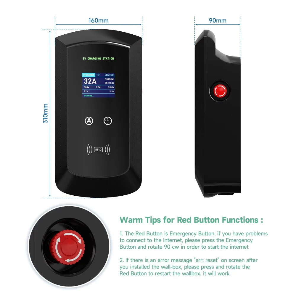 Pilas de carga estándar europeas, pilas de carga de CA para vehículos eléctricos de nueva energía, pilas de carga comerciales y inteligentes para el hogar, 32A22kw