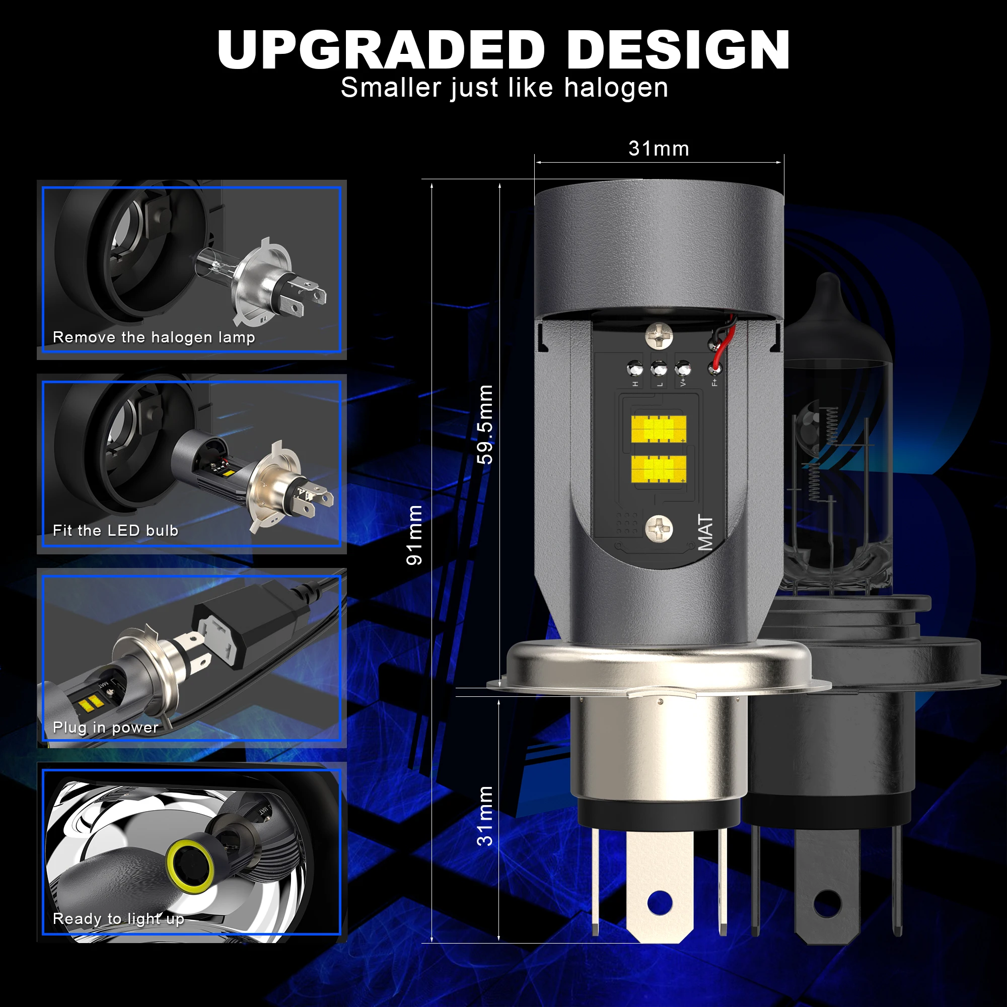 BEAMFLY 30 واط LED مصباح أضاءه أمامي H4 خمسة ألوان خاتم هالة HS1 P43T التوصيل والتشغيل EyeSuper 6000 كيلو Csp التوصيل والتشغيل مصباح دراجة نارية 1 قطعة