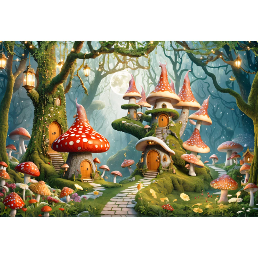 ฉากหลังเห็ดอาบน้ำเด็กถ่ายภาพของตกแต่งปาร์ตี้วันเกิดแรกเกิดภาพถ่ายป่าฝันพื้นหลัง