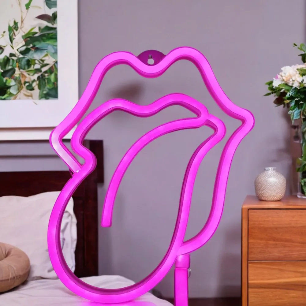 Stylish and sexy red lips mouth shape sign lamp - unique table room shop wall decoration - perfect party moodsetter gift - USB b