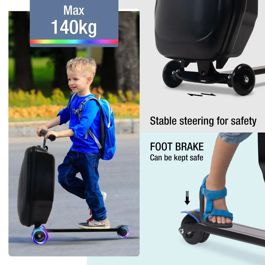 Maleta de scooter para niños, equipaje de paseo 2 en 1 con ruedas para niños y niñas de 415 años, carcasa dura plegable y liviana