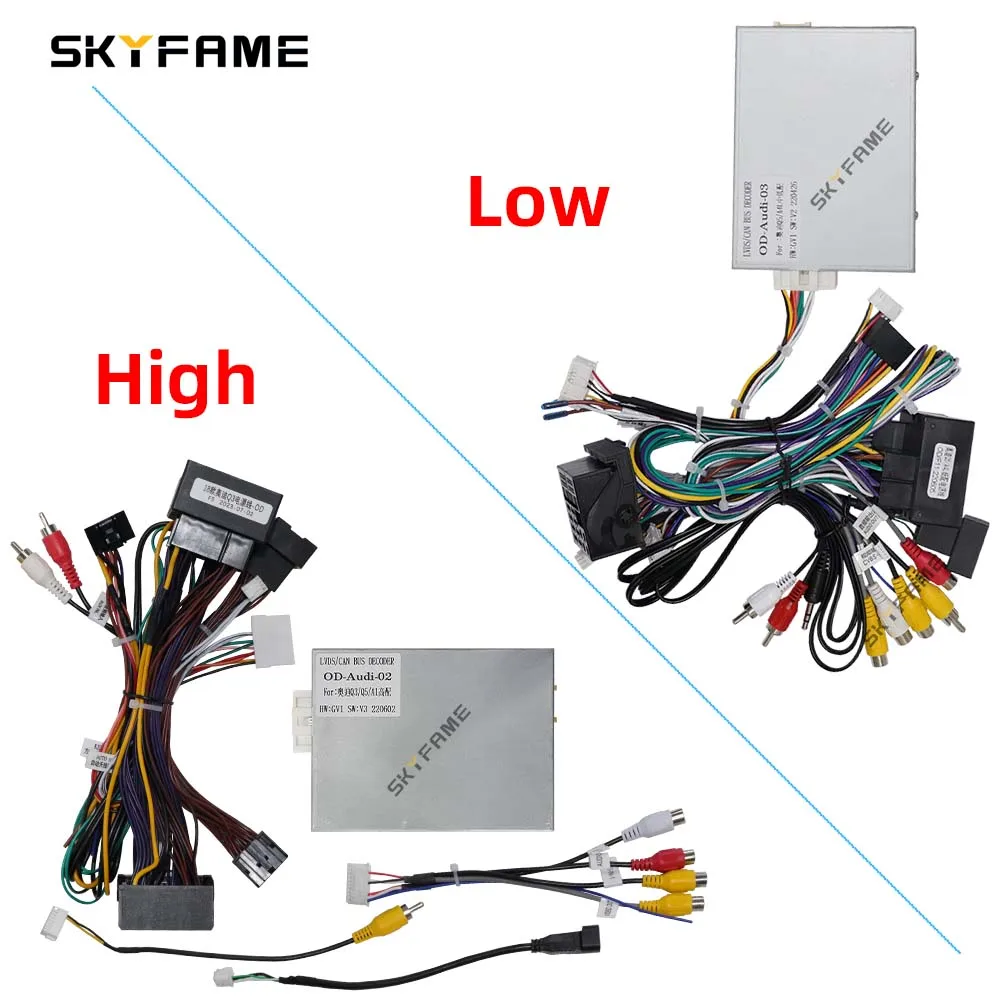 Skyfame adaptador de cablagem de carro, 16 pinos, caixa canbus, decodificador, cabo de alimentação de rádio android para audi q3 q5 a1 a4l