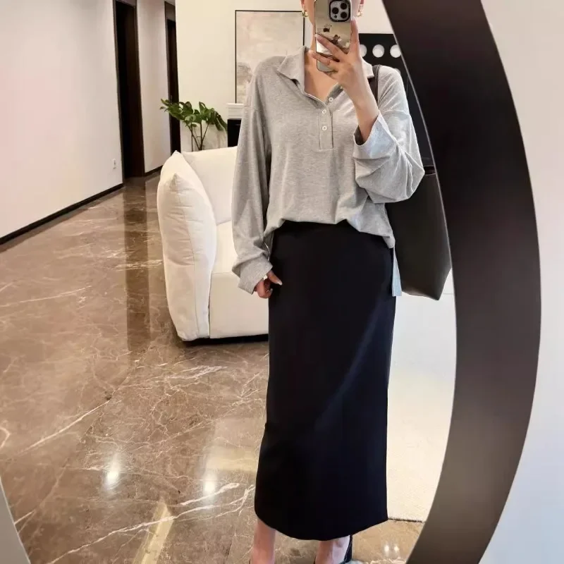 Early Autumn New Straight Slit Wool Medium-length High-waisted Skirt