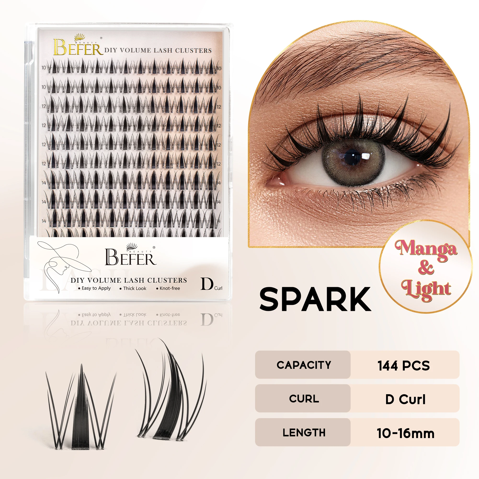 BEFER Cluster Wimperextensions D Curl DIY Wimperverlenging Manga Lash Cluster Pluizig Volume Individuele Natuurlijke Valse Wimperclusters