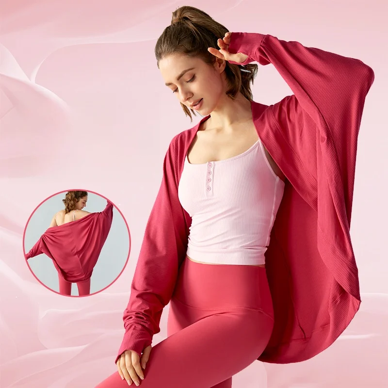 

Повседневная шаль-кардиган без воротника с длинными рукавами, одежда для йоги, куртка, свободная верхняя одежда для фитнеса, универсальная спортивная одежда