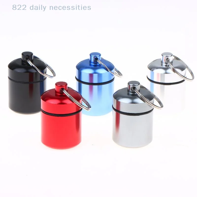 convenient1PC Aluminum Alloy Pill Case Keychain Portable Waterproof Mini Storage Container For Pills Earplugs And Small Items