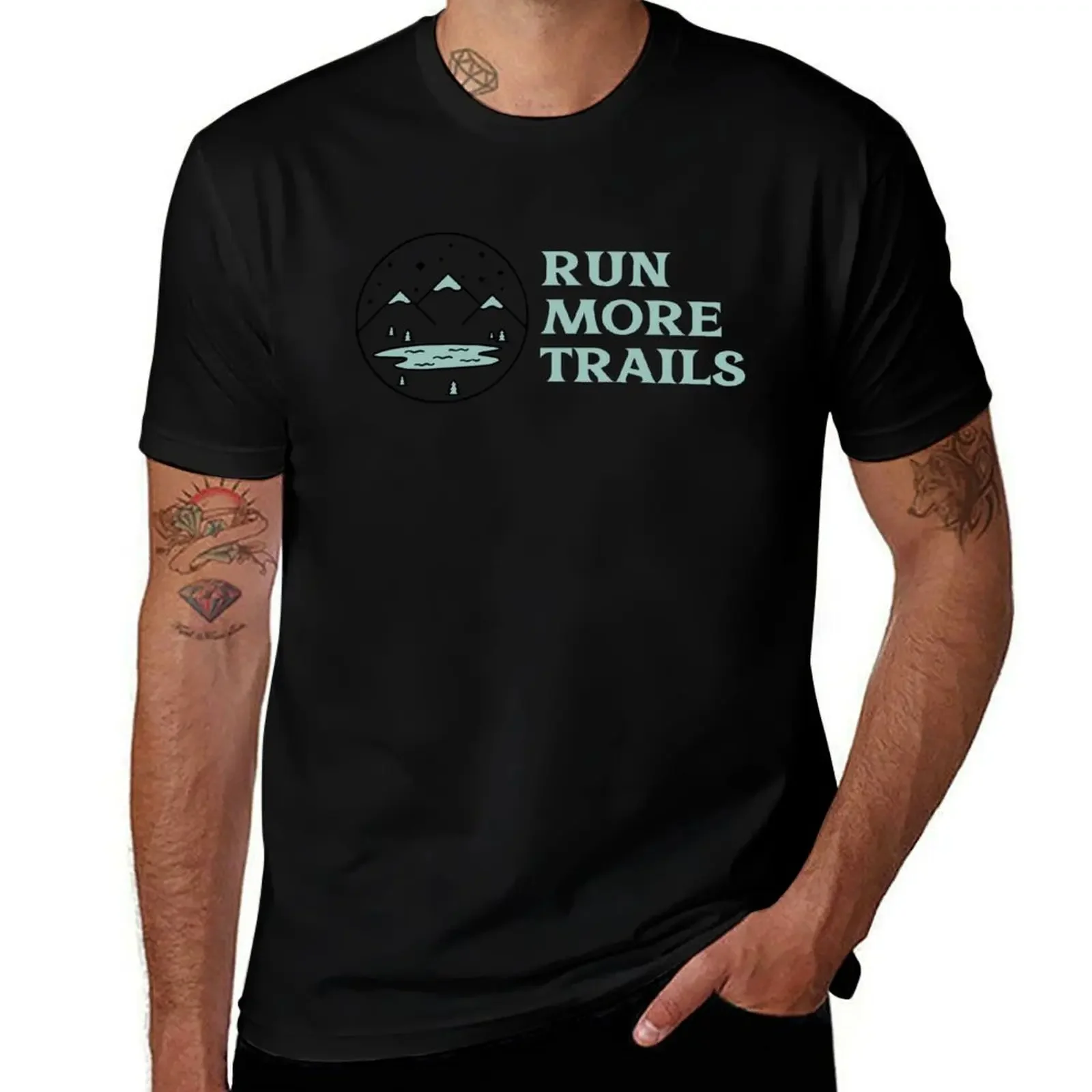 Run More Trails - Mountain Lake Collection T-Shirt korean fashion designer shirts anime baggy shirts Men's clothing