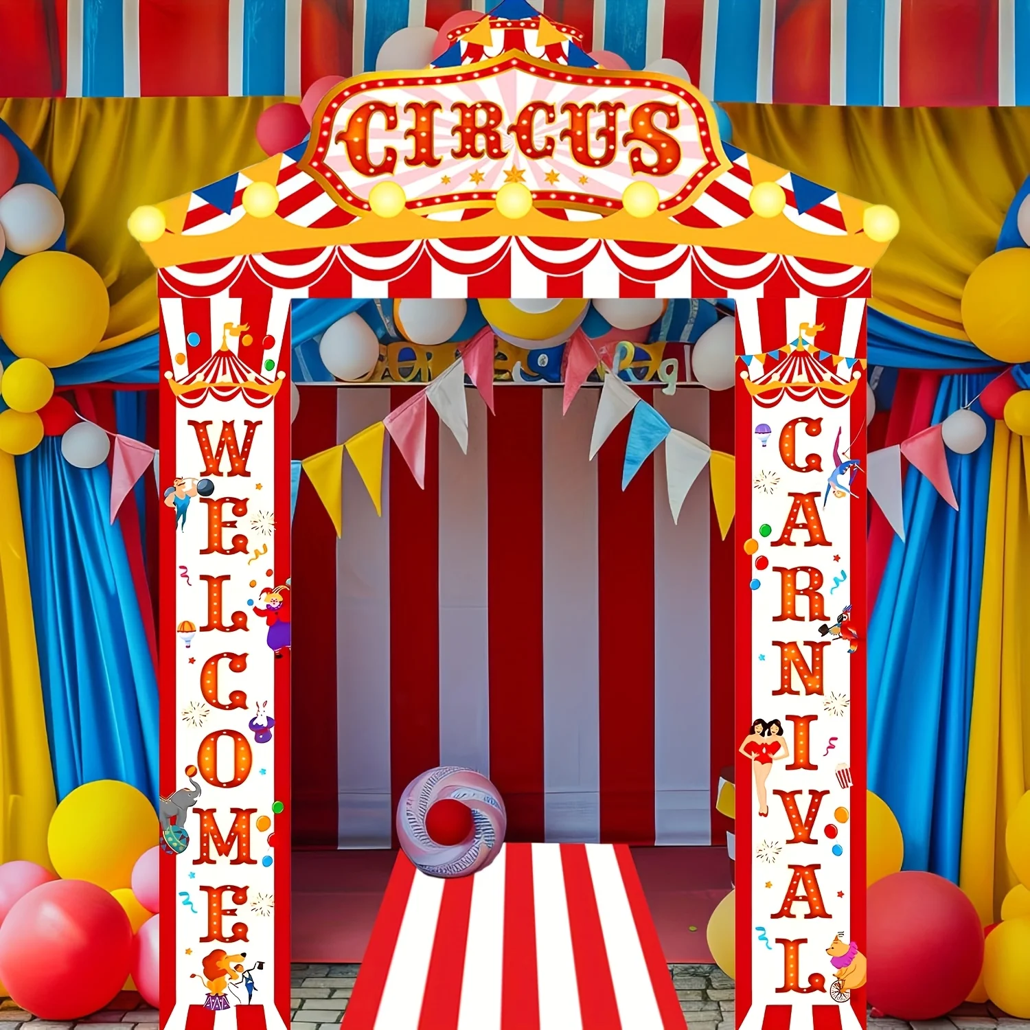 Banner de porche de circo de Carnaval, decoración de fiesta temática de circo, conjunto de pancartas de puerta de bienvenida, regalo de cumpleaños de Carnaval colgante, 3 uds.