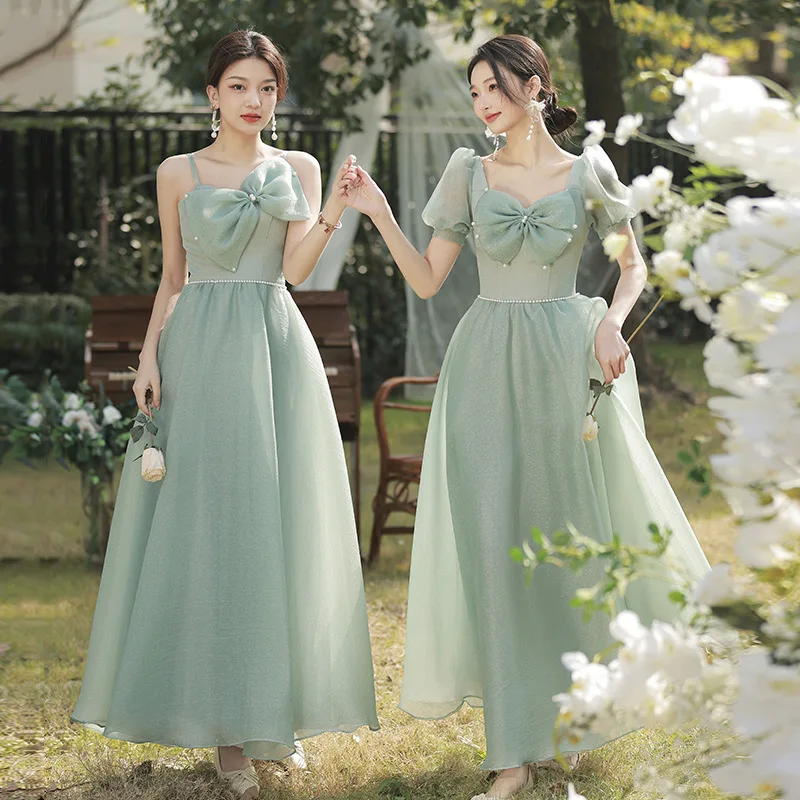 Tulle Bridesmaid Dresses Elegant With Bow Wedding Party Dress Multiple Styles A-line Plus Size Long Dress Customized