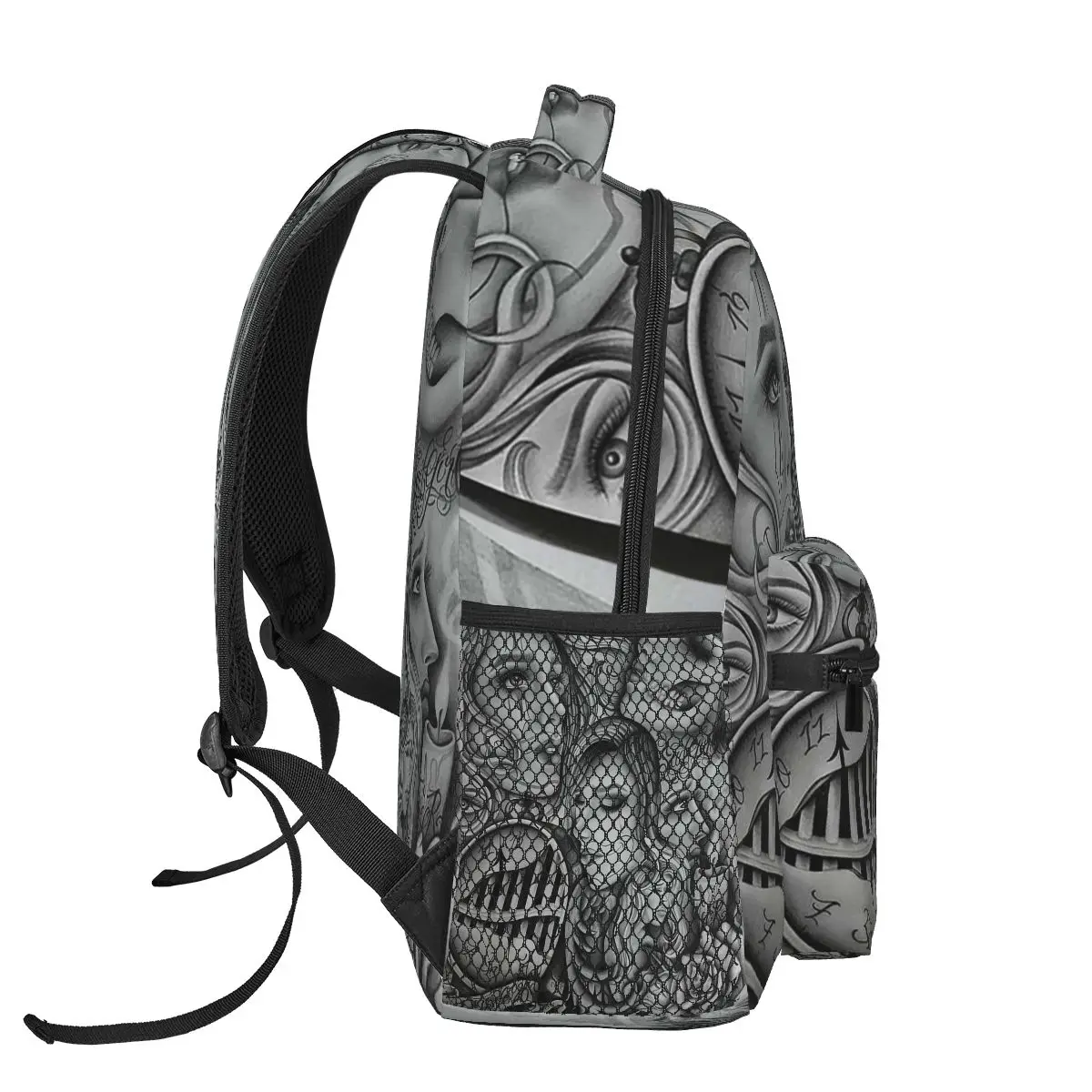 Sad Eyes Chola Clown , Chicano Art , Black And Grey Art Backpacks Boys Girls Bookbag School Bags Kids Rucksack Shoulder Bag