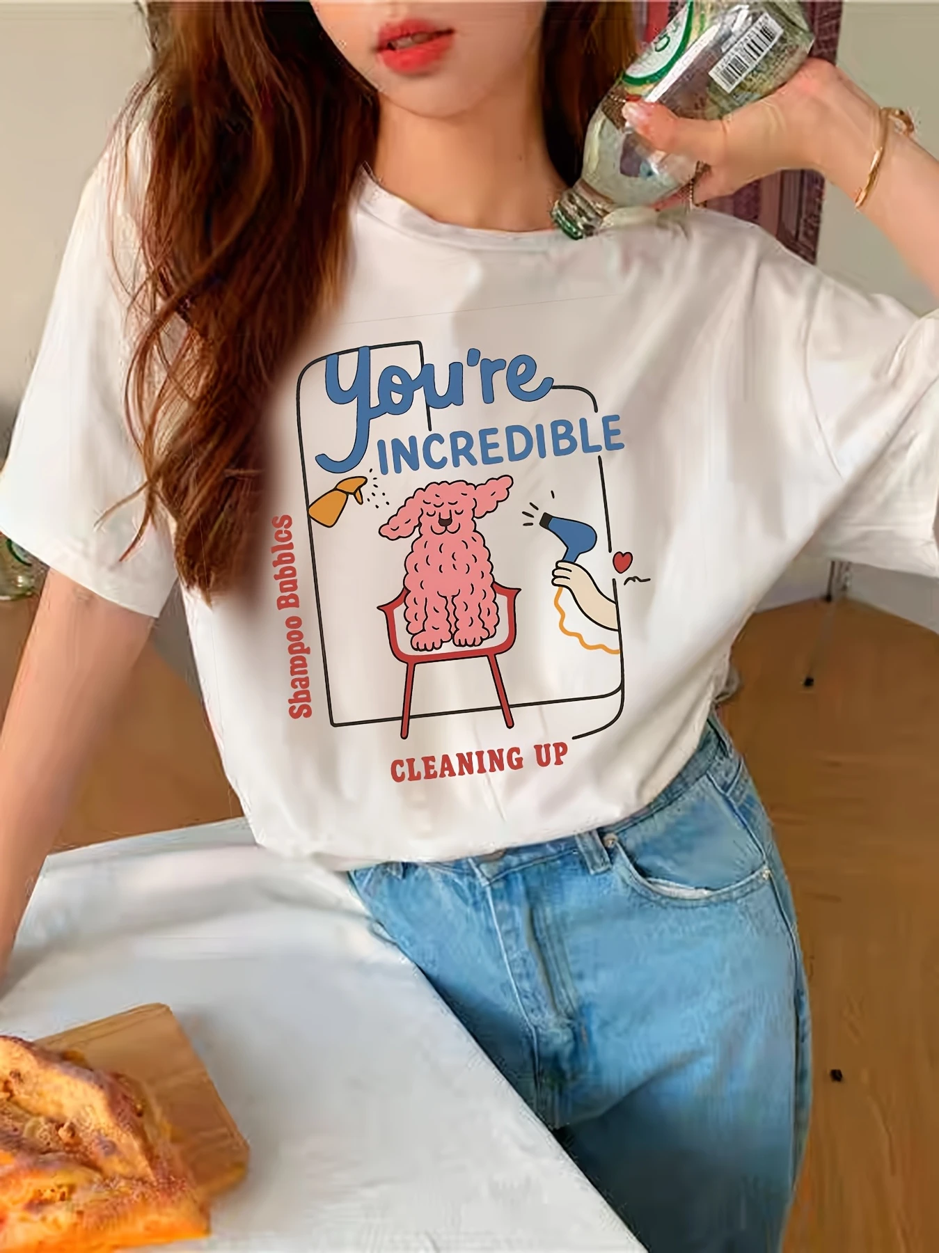 Y2K Pink Puppy Trendy Letter Printed Short sleeved T-shirt for Women's New Fashion Versatile Loose Top  vintage clothes