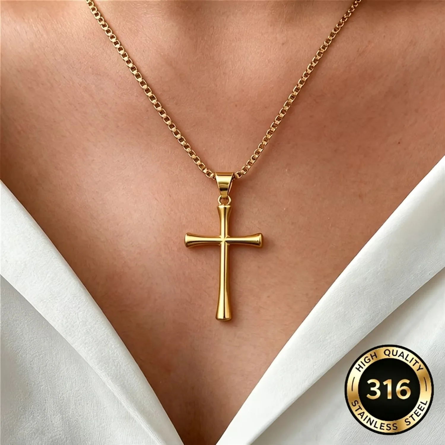 Edelstahl 18K vergoldete Kreuzkette Unisex Stilvoller Anhänger Wasserdicht Alltagsschmuck Modisches Accessoire