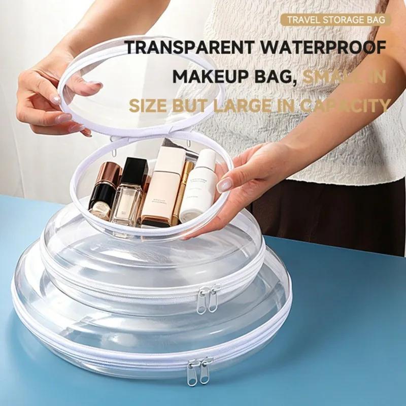 ABLJ 3PCS Clear Round Hard Shell Organizer Cases,Rigid PET Organizers With Multi-Size Design For Cosmetics, Travel Storage