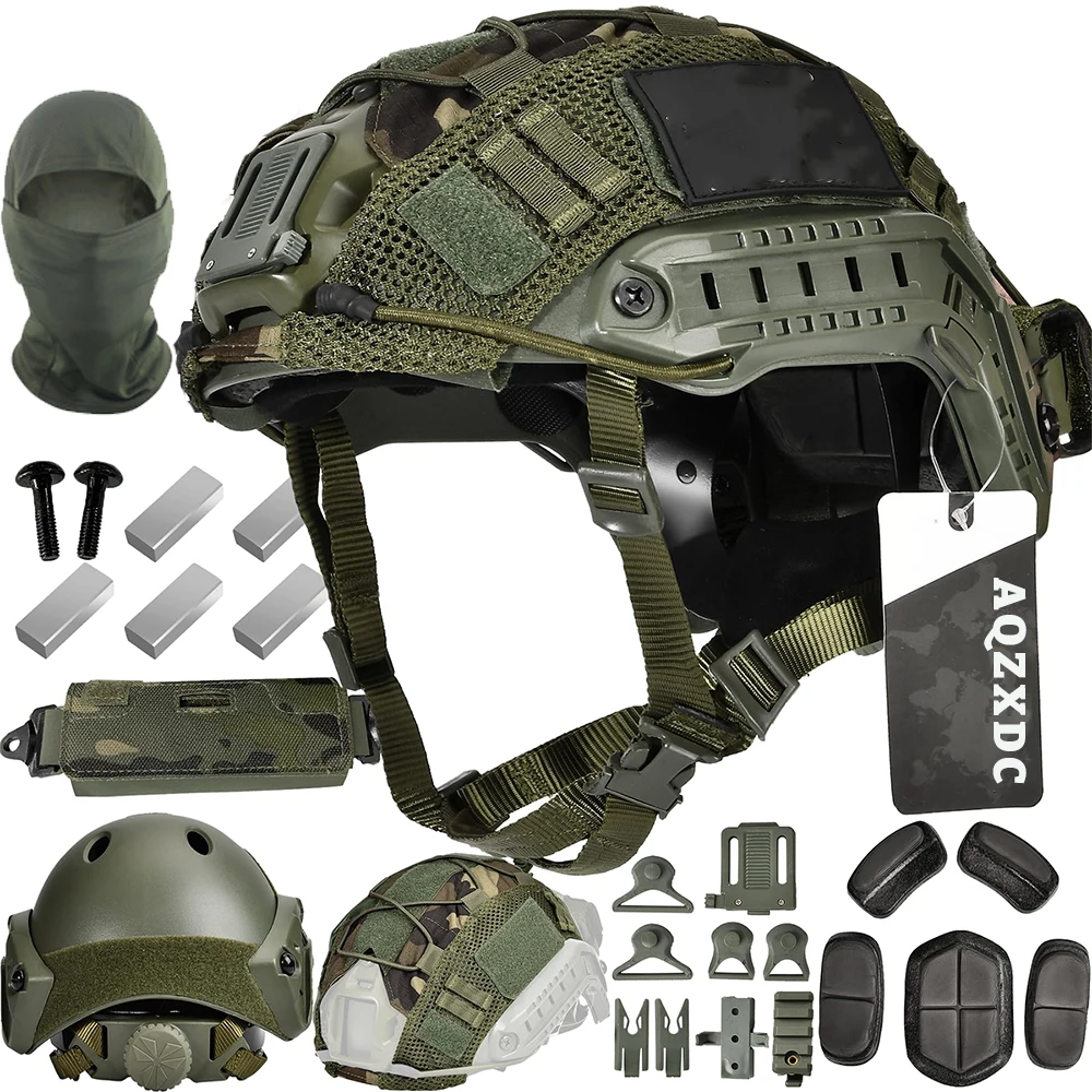 

Tactical Airsoft Helmet Set FAST Protective Helmet with Helmet Cover Inner Pad Counterweight Pouch Mask for Hunting Role Playing