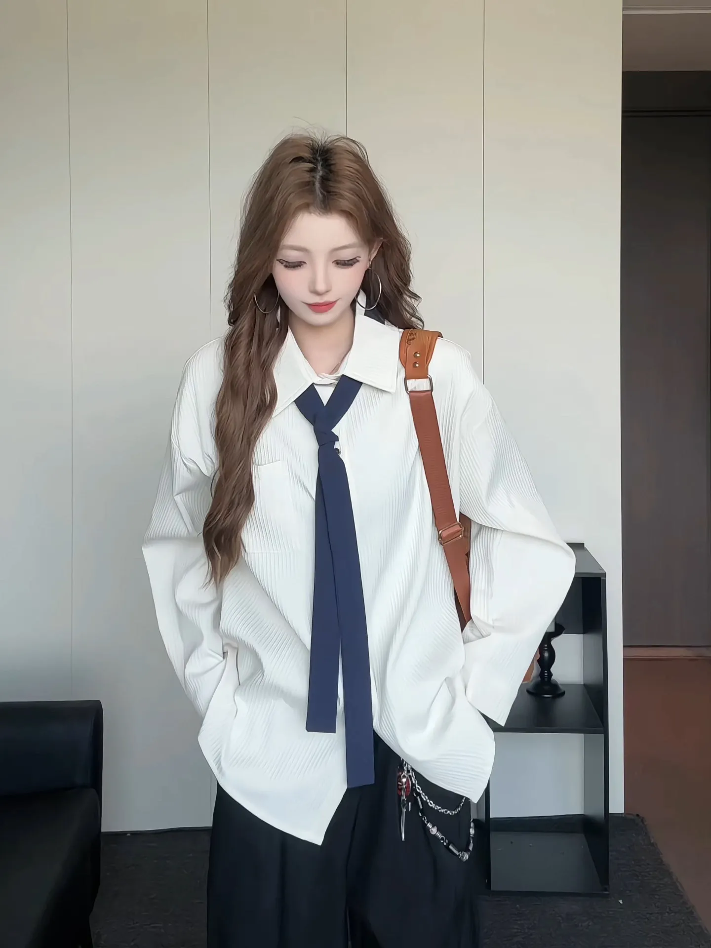 Men's And Women's Plaid Tie Shirt Long Sleeve Summer High Texture College Style Outerwear Couple's Shirt CleanFit Polyester F...